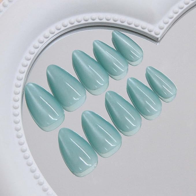 30Pcs Press on Nails Short Almond ZWENJIE Cat Eye Fake Nails Press ons Nail Tips Stick on Nails Tip Acrylic Nails Kit French False Nails with Macaron Colors Design Nail Art for Women Manicure