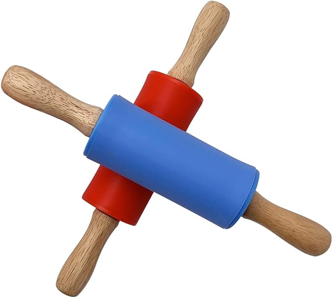 Small Wooden Handle Rolling Pin for Kids - Non-Stick Silicone Rodillo for Reposteria & Masa