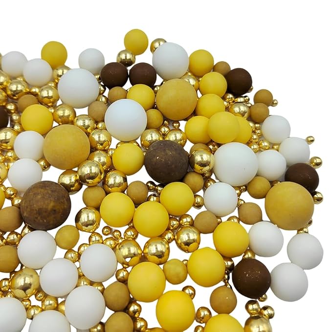 Edible Brown Yellow White and Gold Pearl Sugar Sprinkles for Cake Decorating, Edible Mixing Size Candy for Baking Cake Cupcake Toppers Cookie Decorating Celebrations Wedding Valentines Easter Halloween Christmas Supplies 120g/ 4.23oz