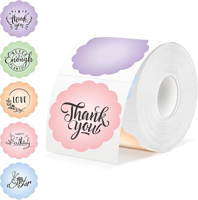 500 Pcs 2" Round Thermal Labels, Scalloped Multi-Colors Blank Circle Sticker for Small Business, Thank You, Logo Design, Waterproof for Direct Thermal Label Printers (Pastel Grad 5 Colors)