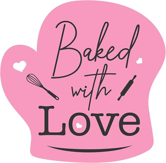 easykart labels 3000 Baked with Love Stickers in Sheets, Pink Color in Hand Gloves Die Cut Design | 2" x 2" Inch Size Highly Recommended for All Bakeries and Baked Products ..