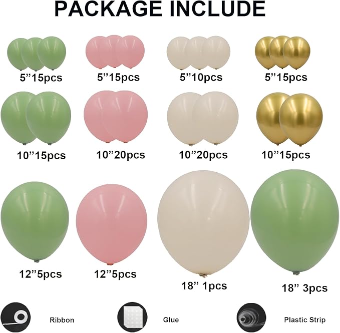 Pink and Green Balloons Garland Arch Kit-139pcs Sage Green Pink White Sand Chrome Gold Balloons for Girls Birthday Jungle Safari Baby Shower Bridal Shower Woodland Party Decorations