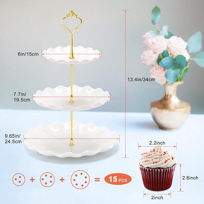 Coitak 3 Tier Cupcake Stand, Plastic Tiered Serving Stand, Dessert Tower Tray for Tea Party, Birthday and Wedding (Wavy-metal rod)