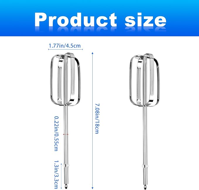 2pcs Hand Mixer Beaters Attachments Compatible with, Universal Stainless Steel Electric Hand Mixer Whisk Replacement for Cooking and Baking