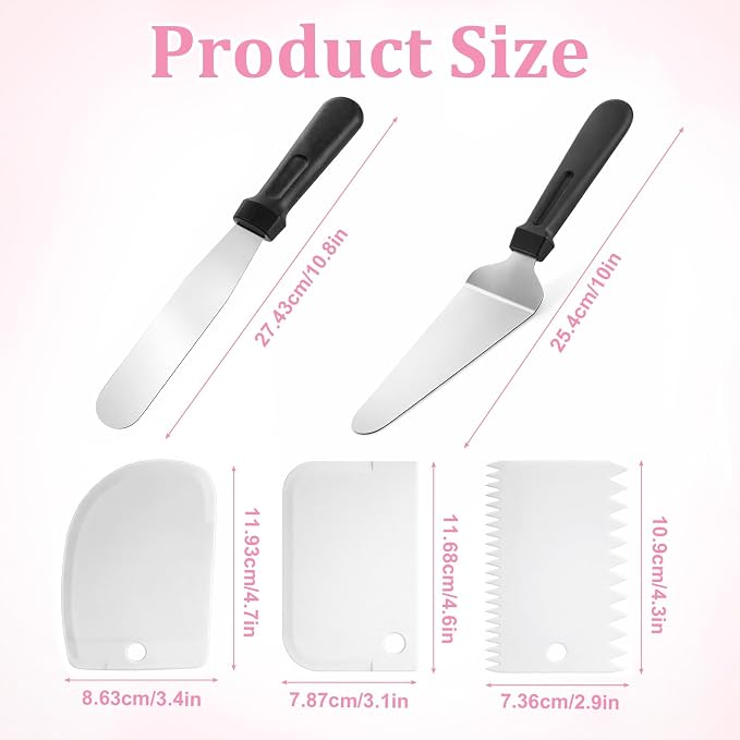 2 Pcs Offset Spatula for Cake Decorating and 3 Pcs Icing Smoother, 10” Stainless Steel Frosting Straight Angled Spatulas Cake Frosting Spatula for Cakes Decorating, Baking Beginners and Pros, White