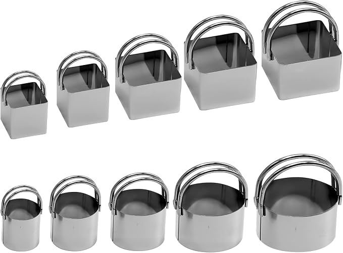10Pcs Biscuit Cutter, Stainless Steel Cookie Cutter Set with Handles Biscuit Cutters for Baking, Sandwiches, Cakes Round and Square