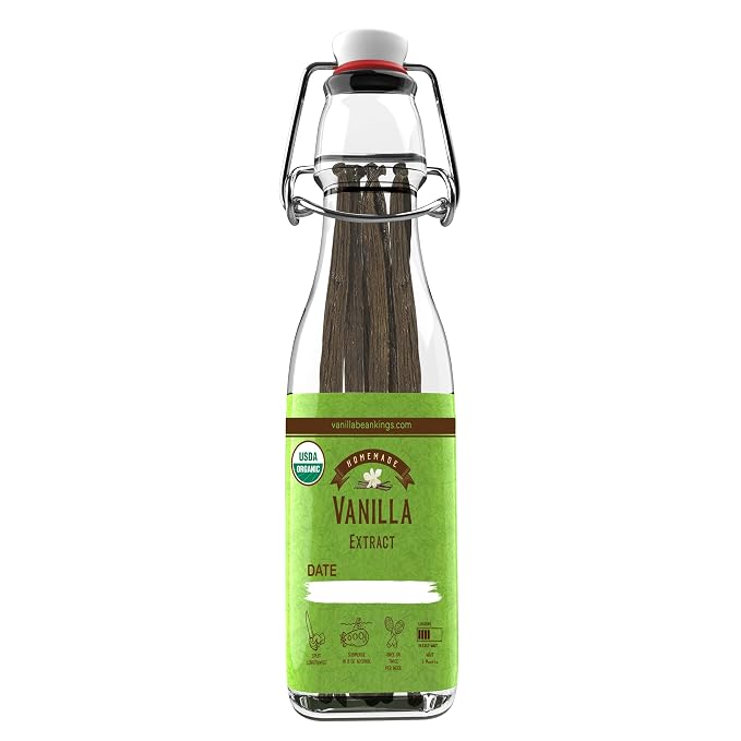 Homemade Vanilla Extract Kit | DIY | 1 Ounce of Premium Organic Madagascar Grade A Vanilla Beans 6-7 inches (Appoximately 8-10 Beans) with 8.5 oz Swing Top Glass Bottle | for Cooking and Baking