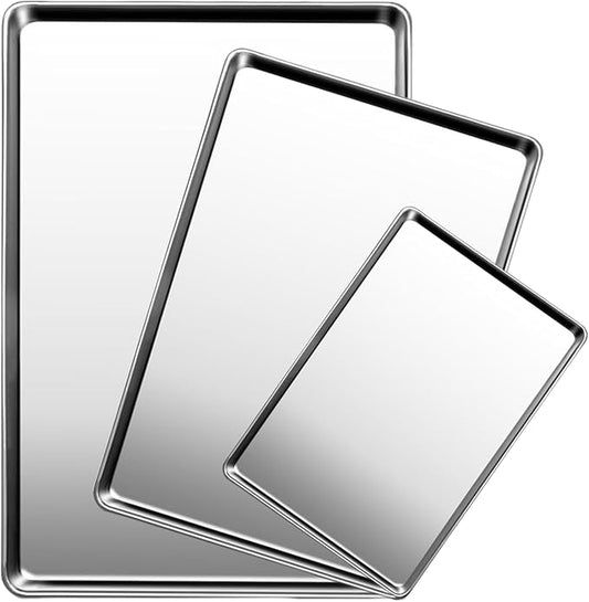 Baking Sheet Set of 3, Stainless Steel Cookie Sheet Baking Sheet Pan, 16/12/9 Inch, Non Toxic & Heavy Duty & Easy Clean， Rust Free&Mirror Finish, Dishwasher Safe