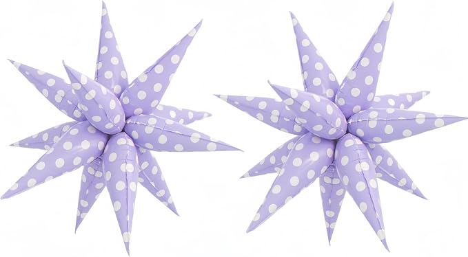 2Pcs Purple Macaron Polka Dot Explosion Pointed Star Foil Balloons/Candy Color Balloon for Christmas, Candyland Party, Baby Shower, Unicorn Birthday, Easter/Rainbow Candy Themed Party Decorations