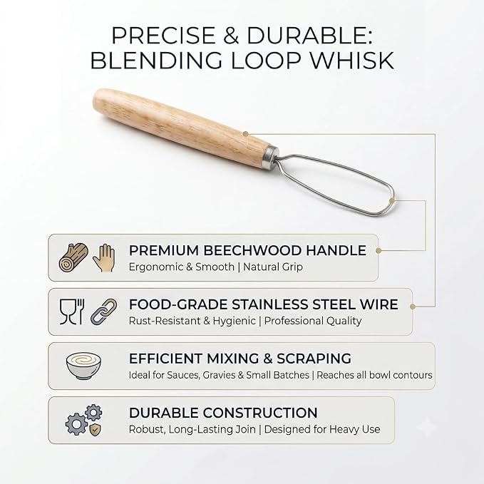 Jar Whisk | Stainless Steel with Wooden Handle | For Sourdough Starter, Peanut Butter, Almond Butter, Cashew Butter, Protein Shakes, Tahini, Yogurt, Sauces, Jams and Jellies, Honey and Pancake Batter