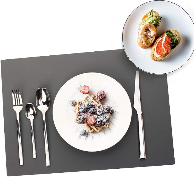 ME.FAN Silicone Placemats [17.7''x12.6''] Heat-Resistant Thicken Non-Slip Tablemats Non-Skid Table Mats Set of 4 (Black)