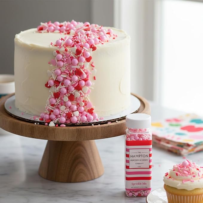 Hearts & Pearls Red, White and Pink Sprinkle Mix 4.4 oz, Valentines Sprinkles For Cake Decorating, Baking, Ice Cream & More, The Hampton Candy Company
