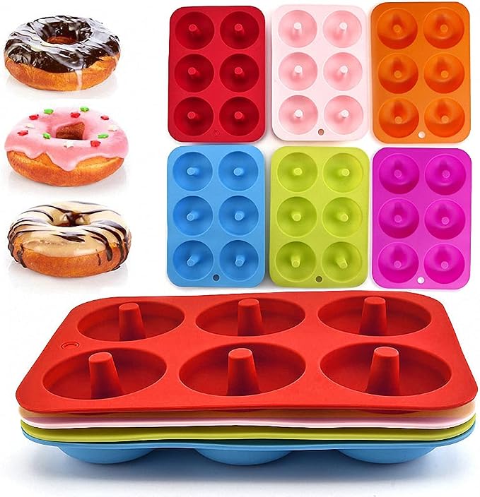 Ulalaza 2PCS Donut Pan Molds Non-Stick 6-Cavity Silicone Steel Donut Mold for Baking BPA Free Mold Sheet Tray Oven Microwave Dishwasher Freezer Safe Easy Clean