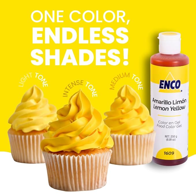 ENCO Food Coloring Gel Yellow Lime 8.8 oz (250g) Concentrated, Vegan