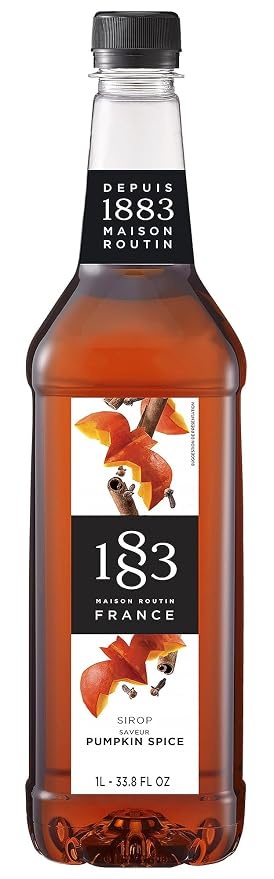 1883 Pumpkin Spice Syrup for Drinks, Made in France, 1 Liter Plastic Bottle