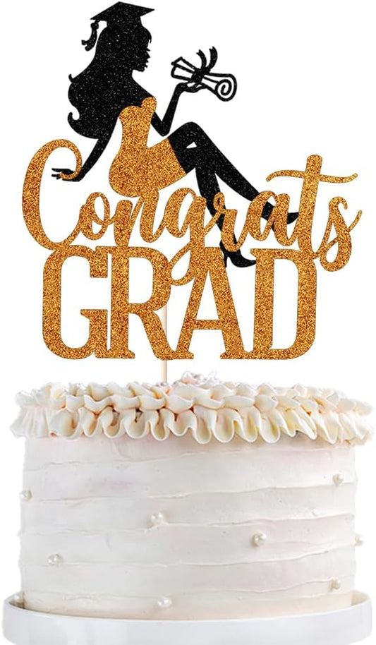 Congrats Grad Cake Topper,2026 Girl Graduation Cake Topper, Congrats Grad Decorations,2026 High School/College/Senior Graduation Party Decorations Supplies (Black orange)