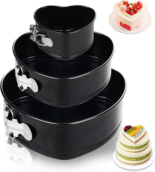 4"+7"+9" Non-Stick Cheesecake Pan, Springform Cake Pans Leakproof Heart Cake Pan, Removable Bottom Quick Release Latch Moulds for Birthday Cake