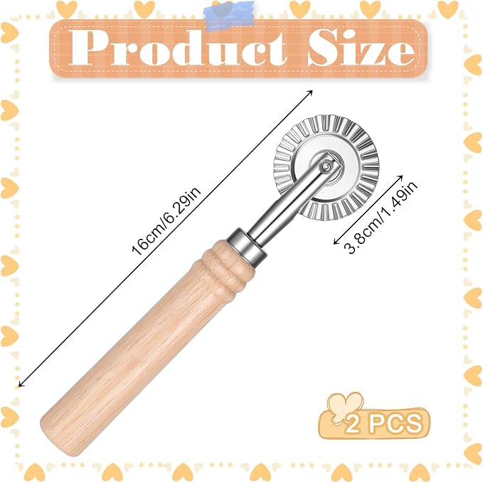 JJUNW 2Pcs Pastry Cutter, Ravioli Cutter, Fluted Pastry Cutters Wheel Stainless Steel Pizza Cutters Wheel, Dough Cutting for Home Making Pasta Pizza Ravioli Cookie Tools