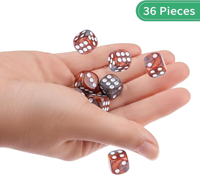 36 of Pack 12MM 6 Sided MINI Dice Set,Two Colours D6 Game Dice Set, 6 Sided Standard Dices for Yahtzee, Bunco or Teaching Math,with Portable Plastic Box(Silver Brown)