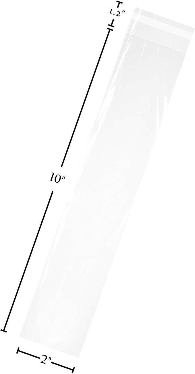 Clear Self Sealing Cellophane Bags 2" x 10" Cookie Bags 100 Pack for Bakery, Cookies, Pretzel, Gifts and Treats (2"x10")