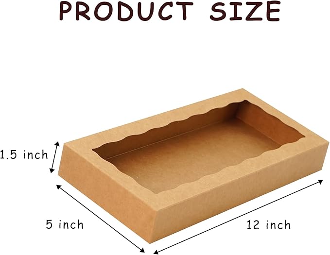 XINHPKGG 20pcs Cookie Boxes with window 12 x 5 x 1.5 Inch Bakery Boxes Treat Box Dessert Box for Wedding Party Favors - Brown
