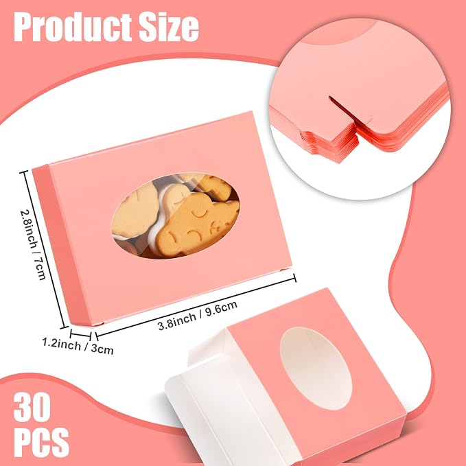 Spakon 30 Pcs Soap Boxes for Homemade Soaps 3.8 x 2.8 x 1.2 Inch Rectangle Soap Boxes with Window Small Gift Wrapping Box for Soaps Packaging Bakery Cookies Candy Party Favor Supplies(Pink)