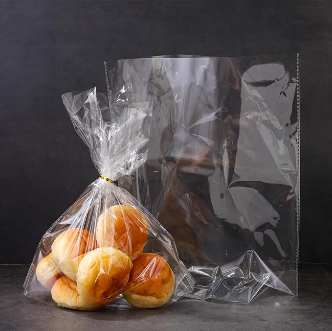 Clear Bread Bags with Ties 11‘'x14'', 100 Reusable Plastic Bags for Homemade Bread, Cellophane Storage Wrap for Sourdough,Loaf,Cookies,Candy or Party Favors