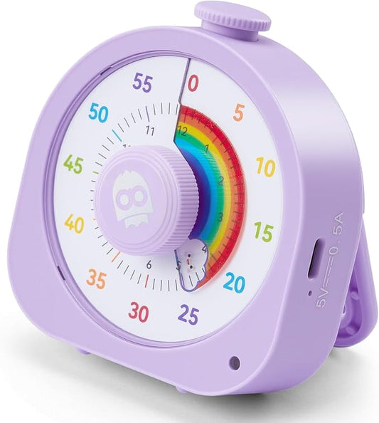 Visual Timer for Kids and Adults 60 Min/12 Hour Rechargeable Countdown Timer with Magnetic Sticker and Mute Function Kids Pomodoro Timers for Classroom Office Kitchen Silent Operation & Rainbow Disk
