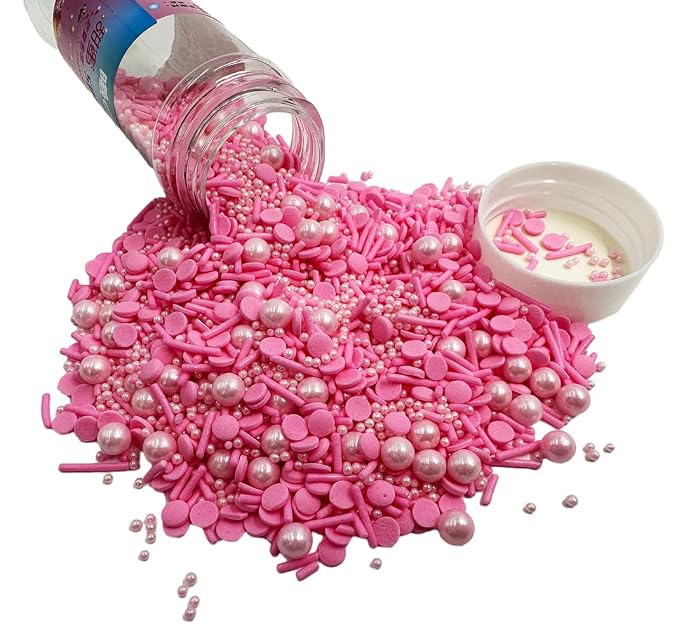 Pearl Sugar Chrismtas Sprinkles Candy 120g/4.2oz Mixing Size Baking Cake Decorations Cupcake Toppers Jimmies Cookie Decorating Celebrations Wedding Shower Party Xmas Supplies (Pink)