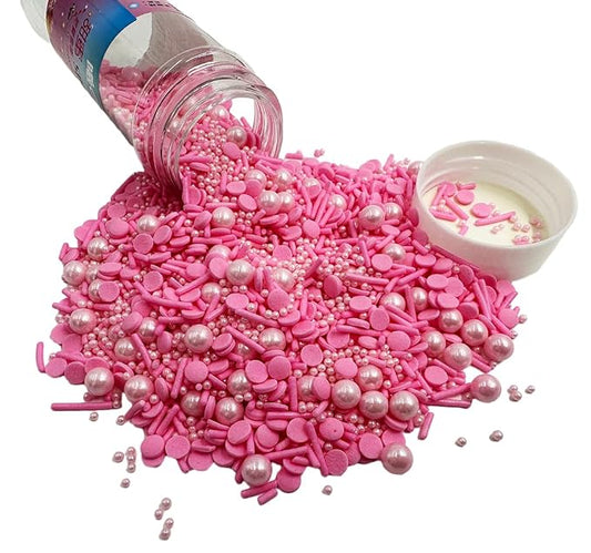 Pearl Sugar Chrismtas Sprinkles Candy 120g/4.2oz Mixing Size Baking Cake Decorations Cupcake Toppers Jimmies Cookie Decorating Celebrations Wedding Shower Party Xmas Supplies (Pink)