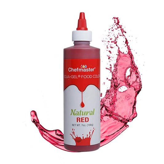 Chefmaster Red Natural Food Coloring | Plant-Based Dye for Icing, Fondant, Mousse, Pudding | Decorating Non-Bake Desserts | Easy-to-Use | Manufactured in the USA | 7 oz