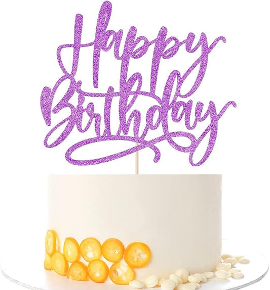Kaoenla Happy Birthday Cake Topper,Purple Glitter handwork Happy Birthday Cake Decoration Suitable For Anniversary/Birthday Party Decor