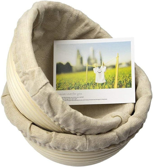 7 Inch Round Banneton Bread Proofing Basket 2 pcs Natural Rattan Cane Brotform Handmade& Linen Liner Cloth