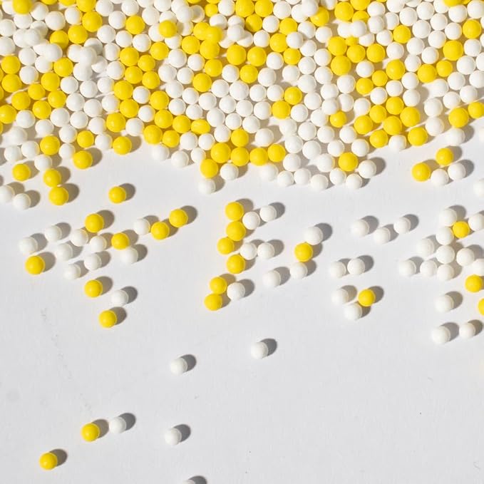 Sprinkles130g/4.6oz, White Yellow Edible Pearl Sprinkles for Cake Decorations, Baking, Ice Cream, Cookies, Cupcake Topper Edible Pearls Sprinkles - 2mm Matte Sugar Pearls for Cake Decorating (2mm yellow white)