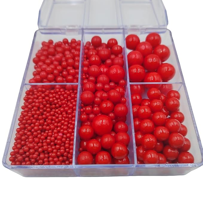 Red Pearl Sprinkles for Cake Decorating, 4 Sizes Mix Size Sugar Pearls for Cupcake Topper, Ice Cream, Donuts, Baking Decoratings (2mm, 4mm, 7mm, 10mm)