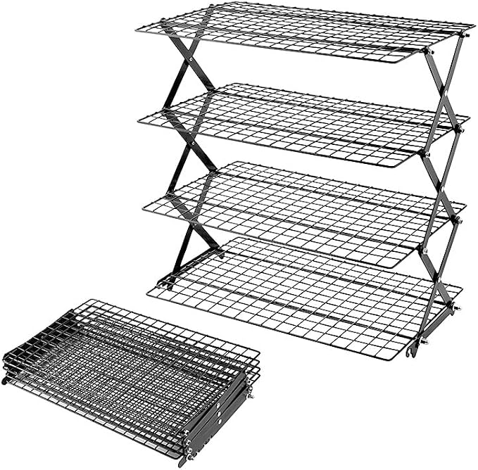 4 Tier Collapsible Cooling Rack - 3 Setting Design, Adjustable Stackable Wire Cooling Racks for Baking, Outdoor Camping Picnic Shelf, Wire Cooling Rack for Baking, Cookies, Cake, BBQ, Drying Rack