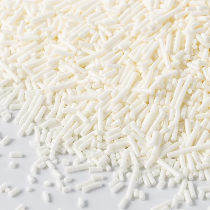 Edible White Sprinkles Bulk 16 oz Bulk White Jimmies for Ice Cream Dessert Toppings brownies Cookies, Cupcakes, Cake Decorating Birthday Baby Shower
