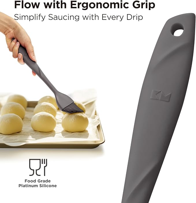 Kitchen Mama WaltzGrip Platinum Silicone Basting Pastry Brush, Metal Gray | Set of 2, Heat-Resistant, Dishwasher-Safe, For Cooking, Baking, Grilling