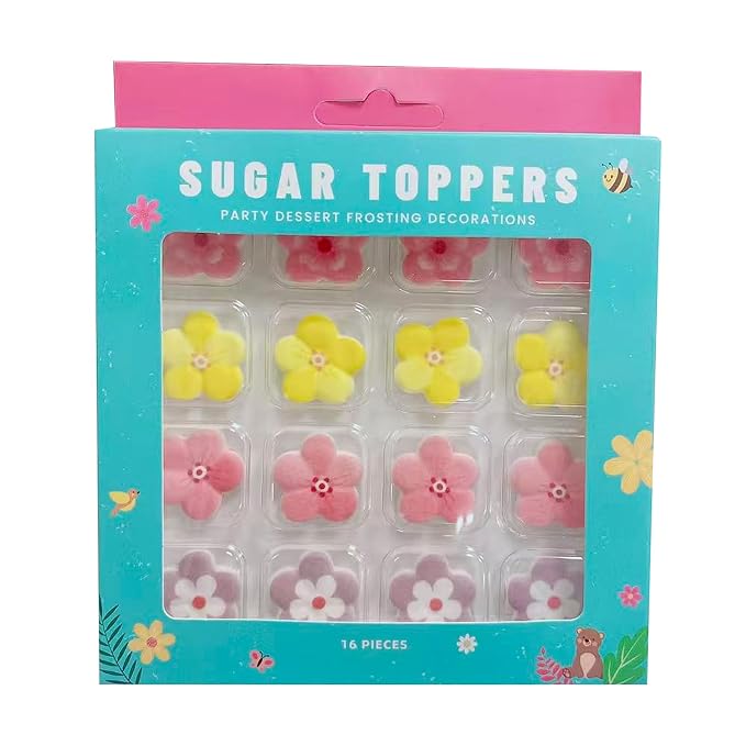 16 PCS Edible Spring Flower Icing Cake Decoration Candy Sprinkle Cupcake Topper Ice Cream Cookies Frosting Decoration