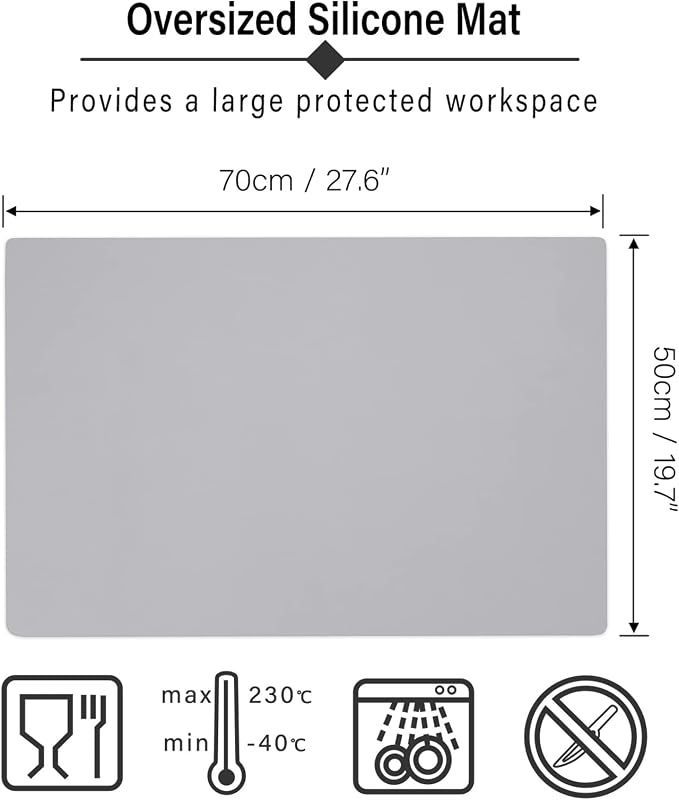 Gartful Silicone Craft Sheet - Large Nonstick Nonskid Mat, Countertop Protector, Table Placemat, Resin Casting Molds Mat, 27.6" x 19.7", Light Gray