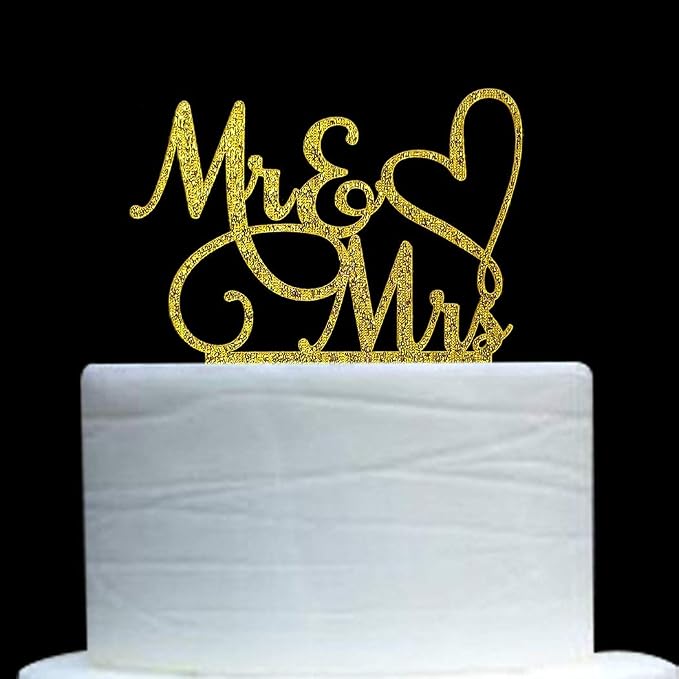 Mr and Mrs Cake Topper, Bride and Groom Sign Wedding / Engagement Cake Toppers Decoration, Gold Glitter Acrylic