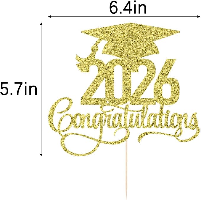Gold Glitter 2026 Congratulations Graduation Cake Topper,Congrats Grad Cake Decor - 2026 High School/College/Senior Graduation Party Decorations Supplies (2026Congratulations gold)