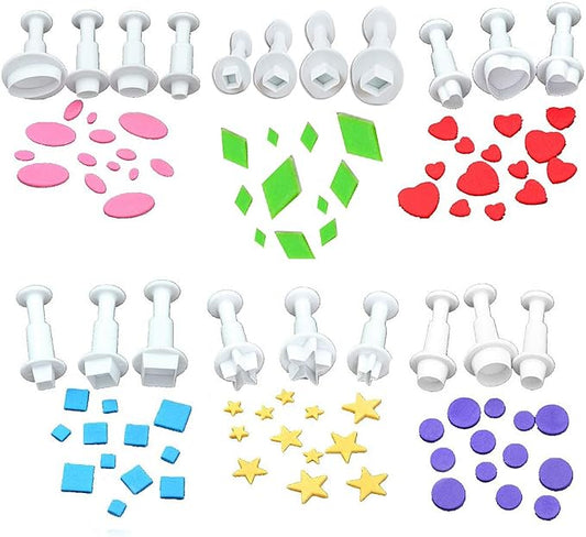 Cookie Cutters,Plunger Cutter Cake Decorating Supplies Fondant Molds,20 Pcs,Heart/Square/Oval/Circular/Star/Diamond,White,Dadam