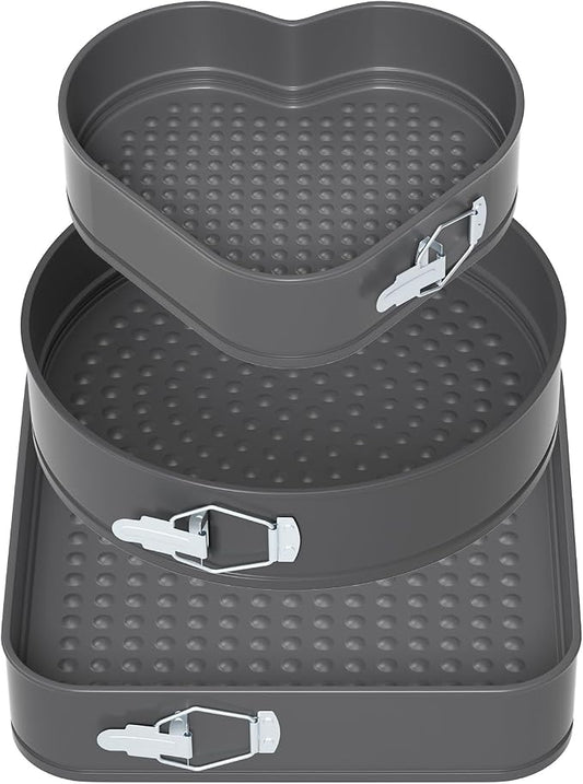 ENLOY Springform Cake Pan Set of 3, Non-Stick Leak-Proof with Removable Bottom, 7.5/8.5/9.5 Inch, Multi-Shape with Secure Latch, Perfect for Cheesecake, Round Cakes & Baking, Oven & Dishwasher Safe