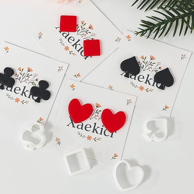 Xaekicr Card Suit Polymer Clay Cutters Set - 4PCS Clay Cutters for Earrings, Classic Heart Spade Diamond Club Shapes, Polymer Clay Molds, Clay Tools for DIY Jewelry Making