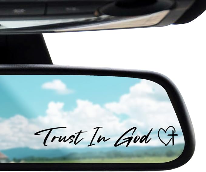 3 x Trust in God Cross Black Car Mirror Decal Stickers for Cars Rearview Mirror Decal for Women Cute Decals Vinyl Affirmation Stickers for Window, Mirror, Tumbler, and Water Bottle