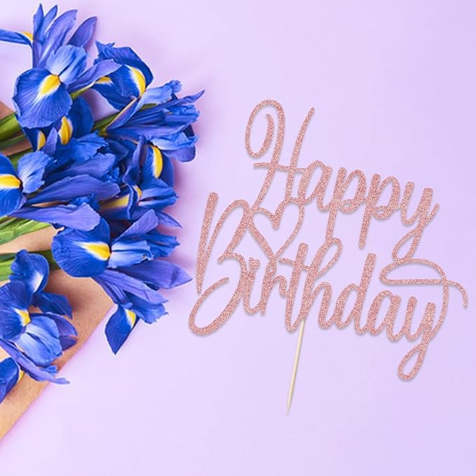 Handmade Glitter Happy Birthday Cake Topper- Happy Birthday Cake Decor,Fabulous Cake Decoration，Anniversary/Birthday Party Decoration Supplies (Rose gold)