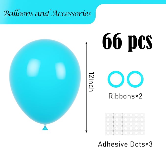 Voircoloria Peacock Blue Balloons, 66pack 12inch Teal Blue Latex Party Balloons for Wedding, Birthday, Graduation, Bridal Shower, Baby Shower, Gender Reveal, Anniversary Party Decorations