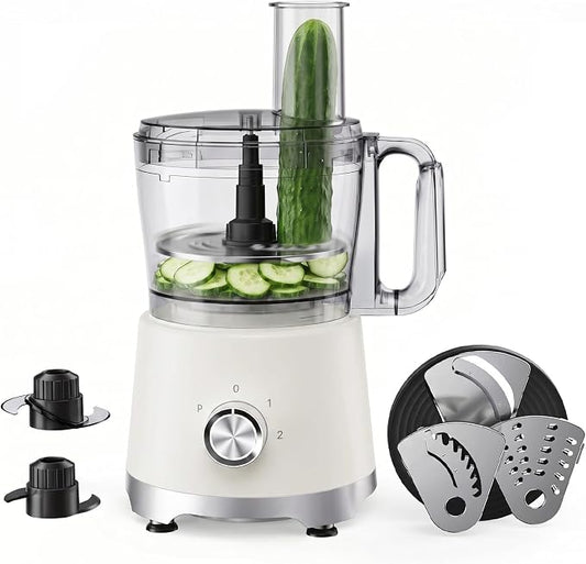 Food Processor 10.5 Cup (2.6QT), 600W Electric Food Chopper with 5 Stainless Steel Blades, 3-Speed Vegetable Chopper for Slicing, Shredding, Chopping & Dough Kneading, BPA-Free, Dishwasher Safe