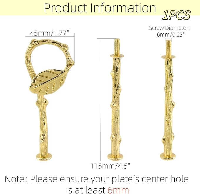 1 Set Metal 3 Tier Leaf Cake Stand Centre Handle Fittings (Gold) | Fruit Cupcake Dessert Plate Handle Fittings Hardware Holding Rod Stand for Wedding Party Festival,Indoor & Outdoor Use